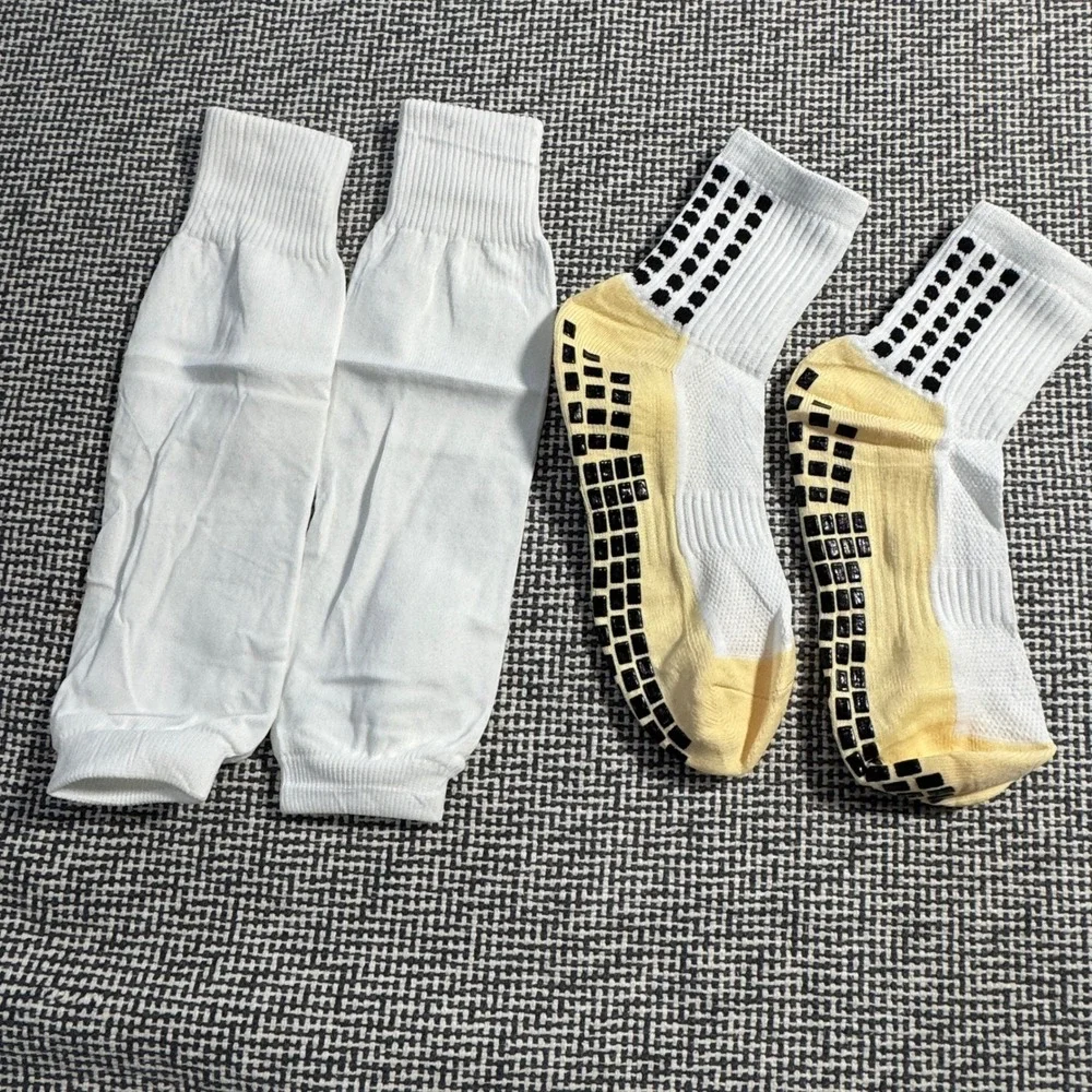 Lnngub Kids Soccer Grip Socks and White Leg Sleeves Set Non-Slip Athletic Gear